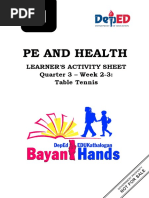 Pe and Health: Learner'S Activity Sheet Quarter 3 - Week 2-3: Table Tennis