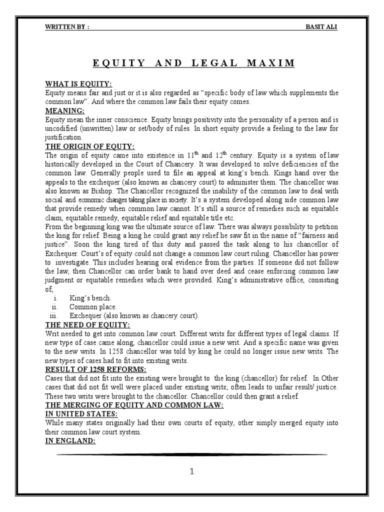 Equity and Legal Maxims PDF Equity (Law) Laches (Equity)