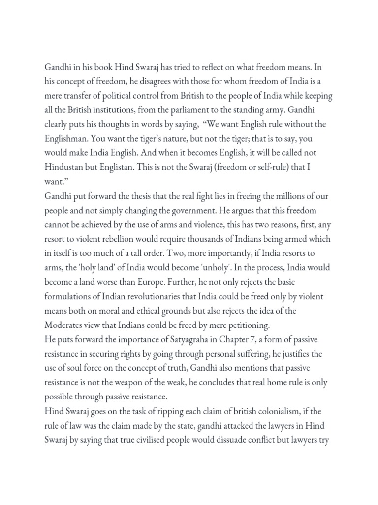 Hind Swaraj & Concept of Swaraj | PDF | Mahatma Gandhi | British Raj