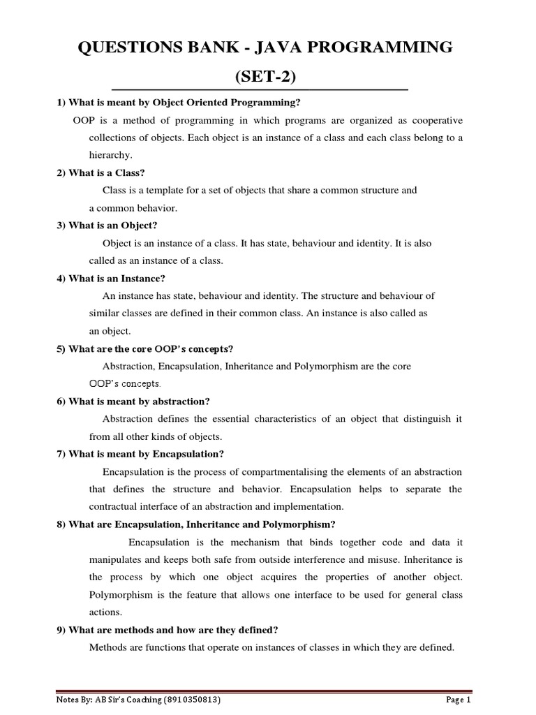 Core Java Question Bank (Set-2) | PDF | Class (Computer Programming ...