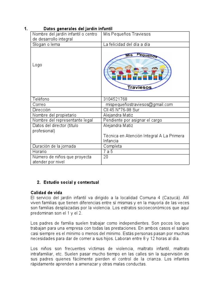 Jardín Infantil Mis Pequeños Traviesos | PDF | Educación de la primera ...