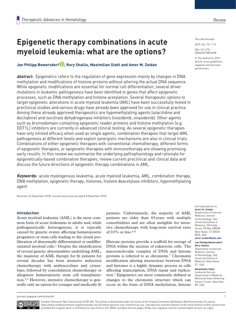 Epigenetic Therapies in Acute Myeloid Leukemia | PDF | Histone | Dna ...