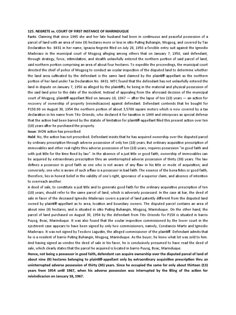 NEGRETE vs. COURT OF FIRST INSTANCE OF MARINDUQUE Download Free PDF