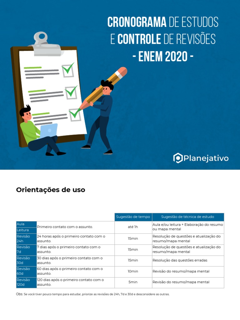 Cronograma de Estudos - PDF - ENEM 2021 - Planejativo | PDF ...