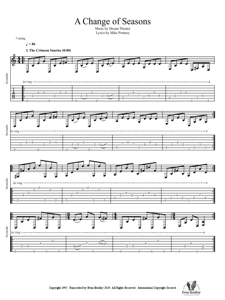 Dream Theater 『A CHANGE OF SEASONS』楽譜 A Change Of Seasons Sheet Music and Tab for Piano, Guitar