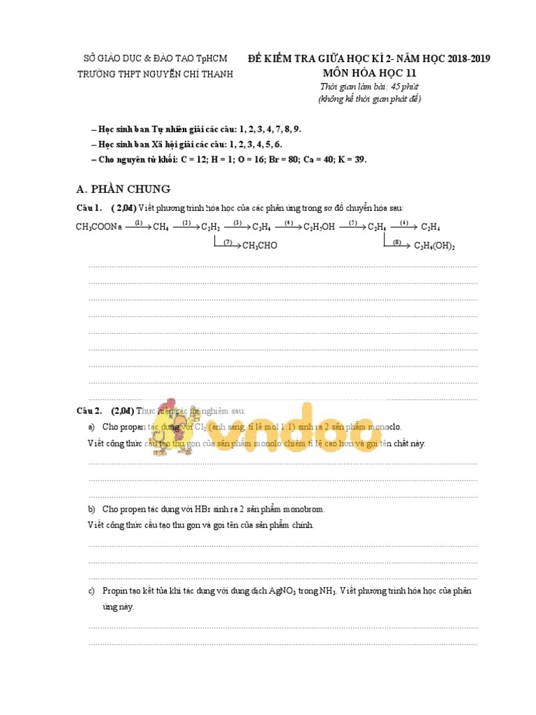 De Thi Giua Hoc Ki 2 Lop 11 Mon Hoa Hoc HCM | PDF