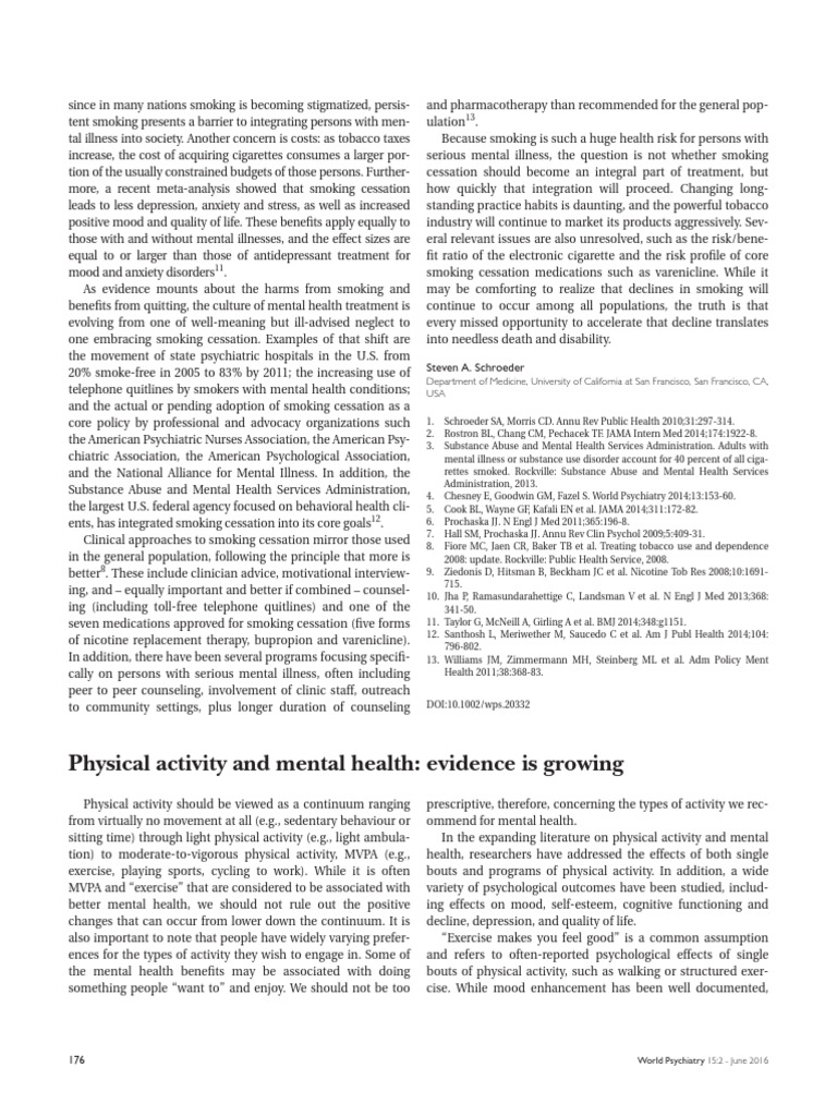 Physical and Mental Health Evidence Is Growing | PDF | Smoking | Major ...