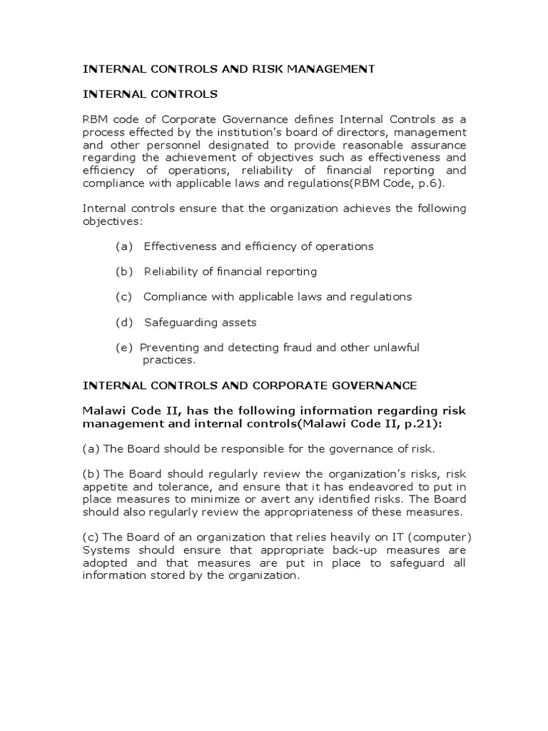 Internal Controls in Risk Management | PDF | Internal Control | Risk ...