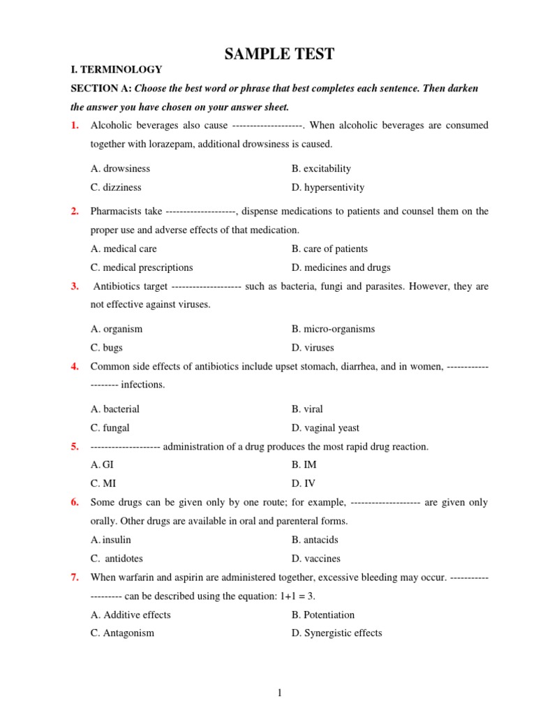 Pharmacology Terminology Test Questions | PDF | Immune System | Vaccines