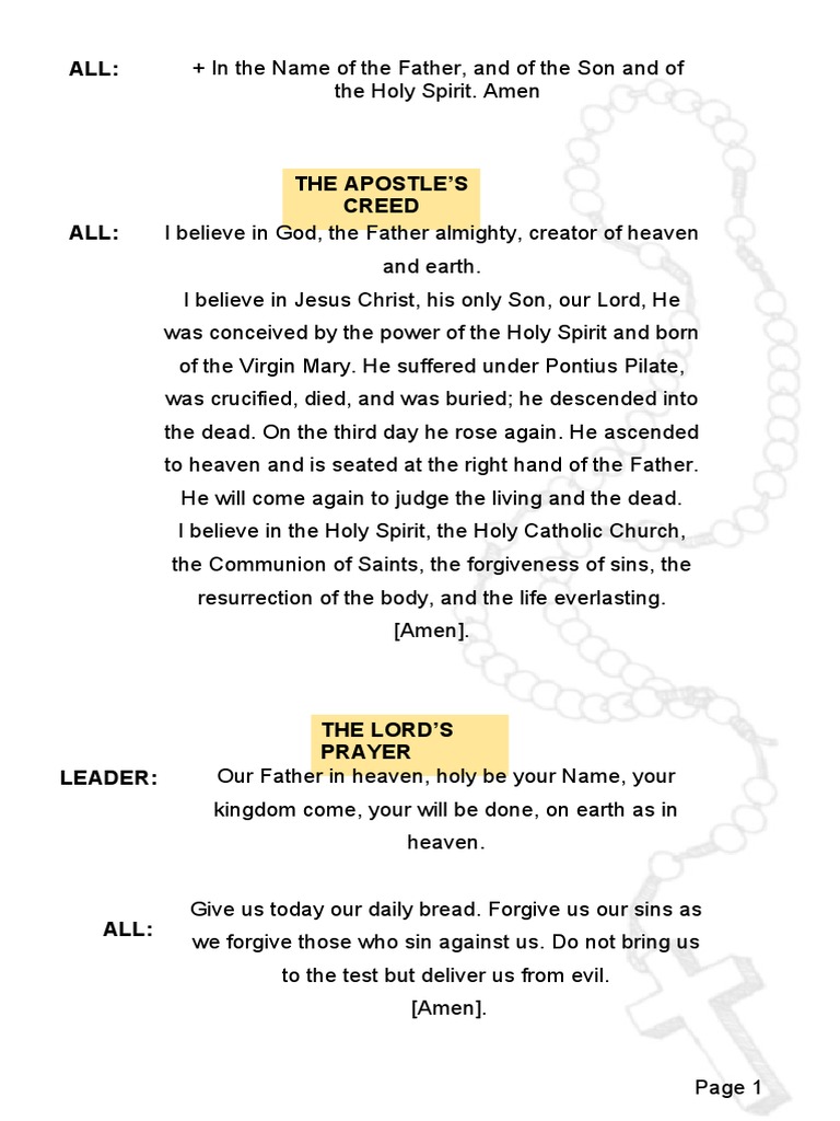 Apostles Creed, Lords Prayer, Hail Mary prayers | PDF | God The Father ...