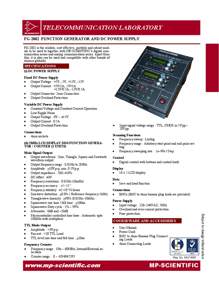 FG-2002 Function Generator Overview | PDF | Power Supply | Electrical ...
