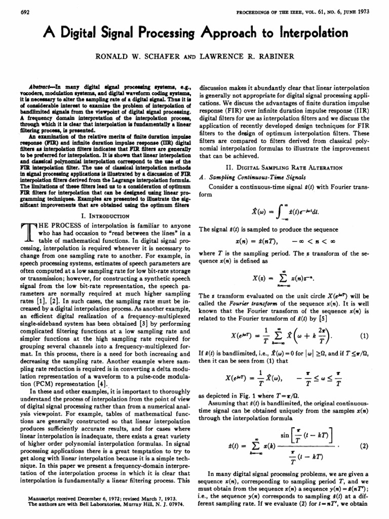 Shafer A Digital Signal Processing Approach To Interpolation IEEE Proc