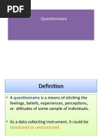 Questionnaire and Preparation of Data