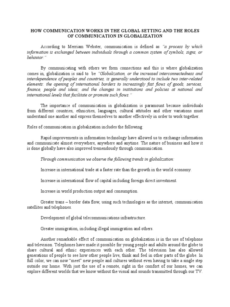 How Communication Works in The Global Setting and The Roles of ...