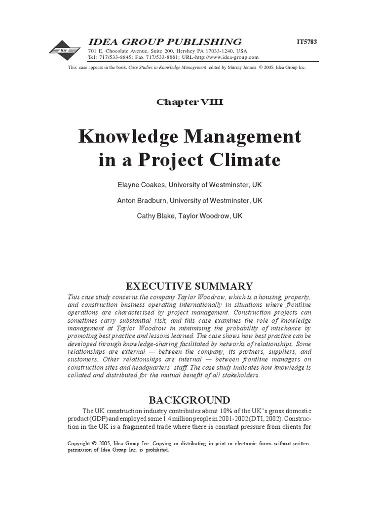 Knowledge Management in A Project Climate | PDF | Copyright | World ...