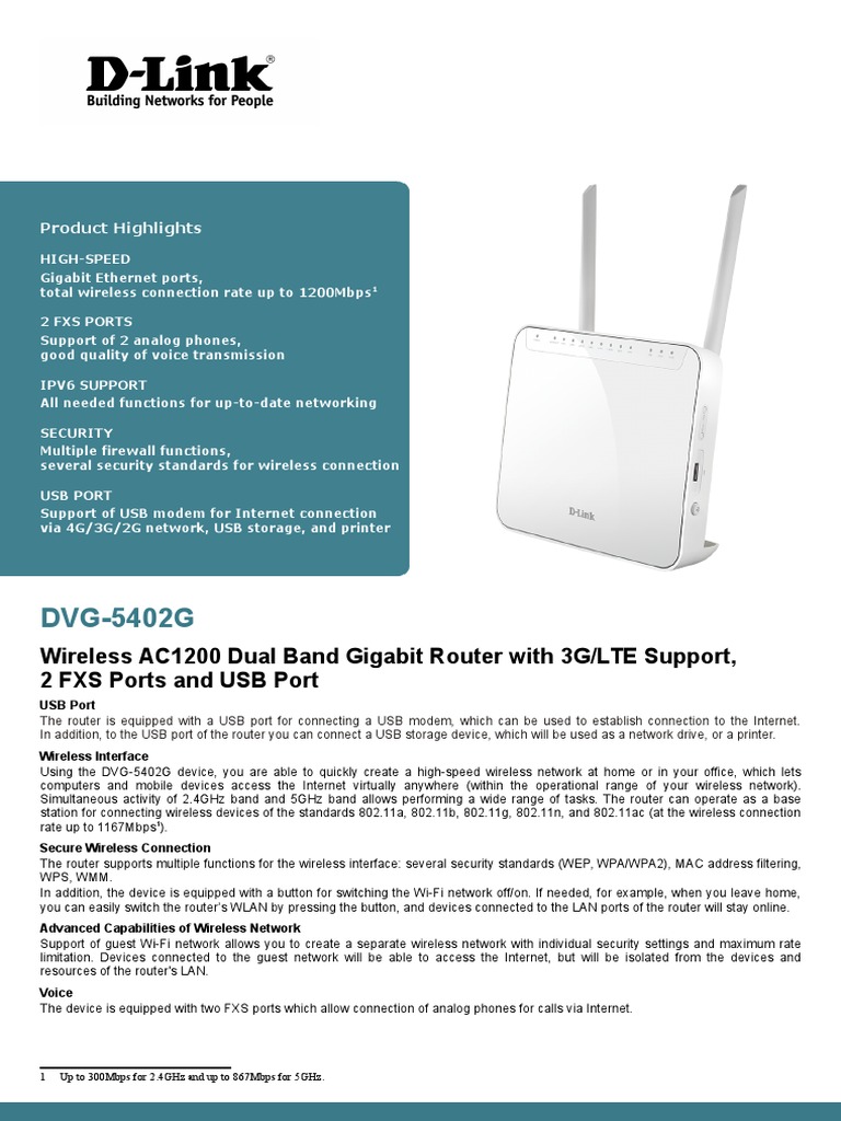 DVG-5402G: Wireless AC1200 Dual Band Gigabit Router With 3G/LTE Support ...