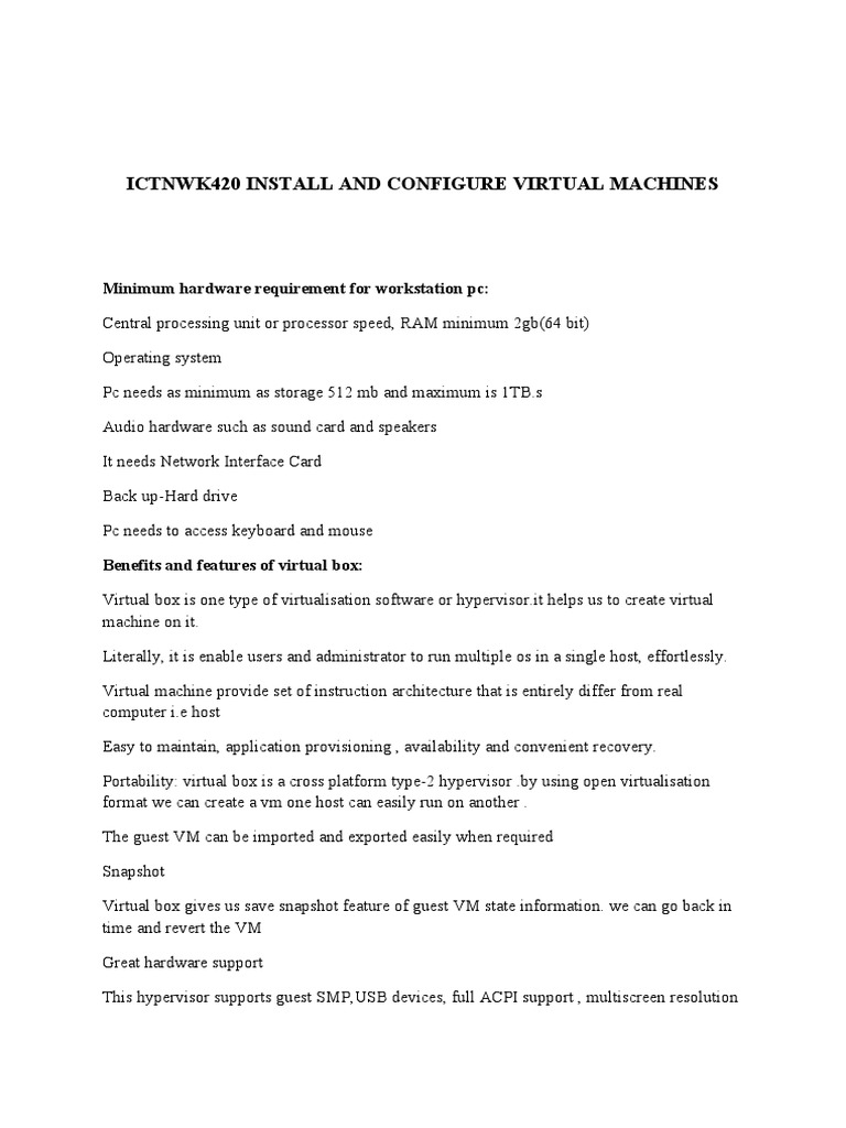 ICTNWK420: Virtual Machine Setup Guide | PDF | Virtualization | Hyper V