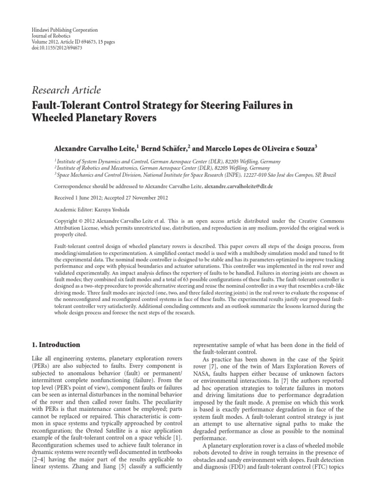 FaultTolerant Control Strategy For Steering Failures in Wheeled Rovers PDF Fault