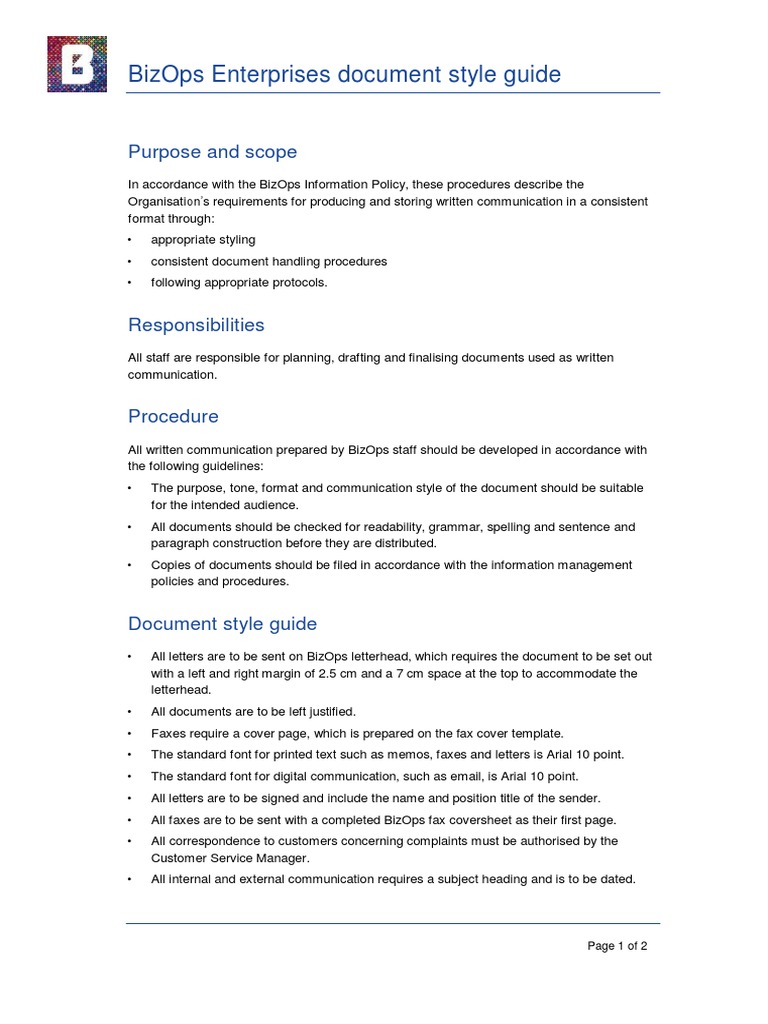Document Style Guide SAMPLE Doc For BSBWRT301 Ass Task 1 PDF Fax