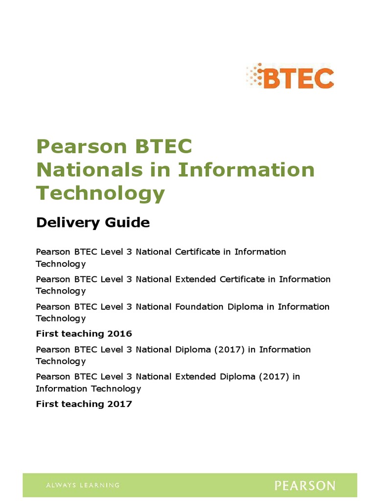 Btec Delivery Guide PDF Learning Test/Examination