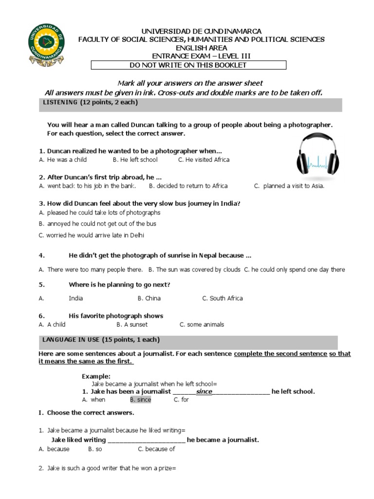 Mark All Your Answers On The Answer Sheet All Answers Must Be Given in ...