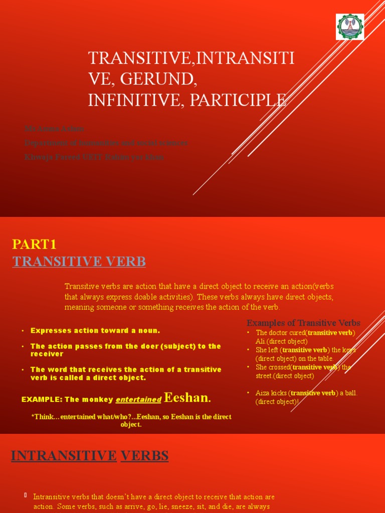 3 Transitive, Intransitive, Gerund, Infinitive, Participle-1 | PDF ...
