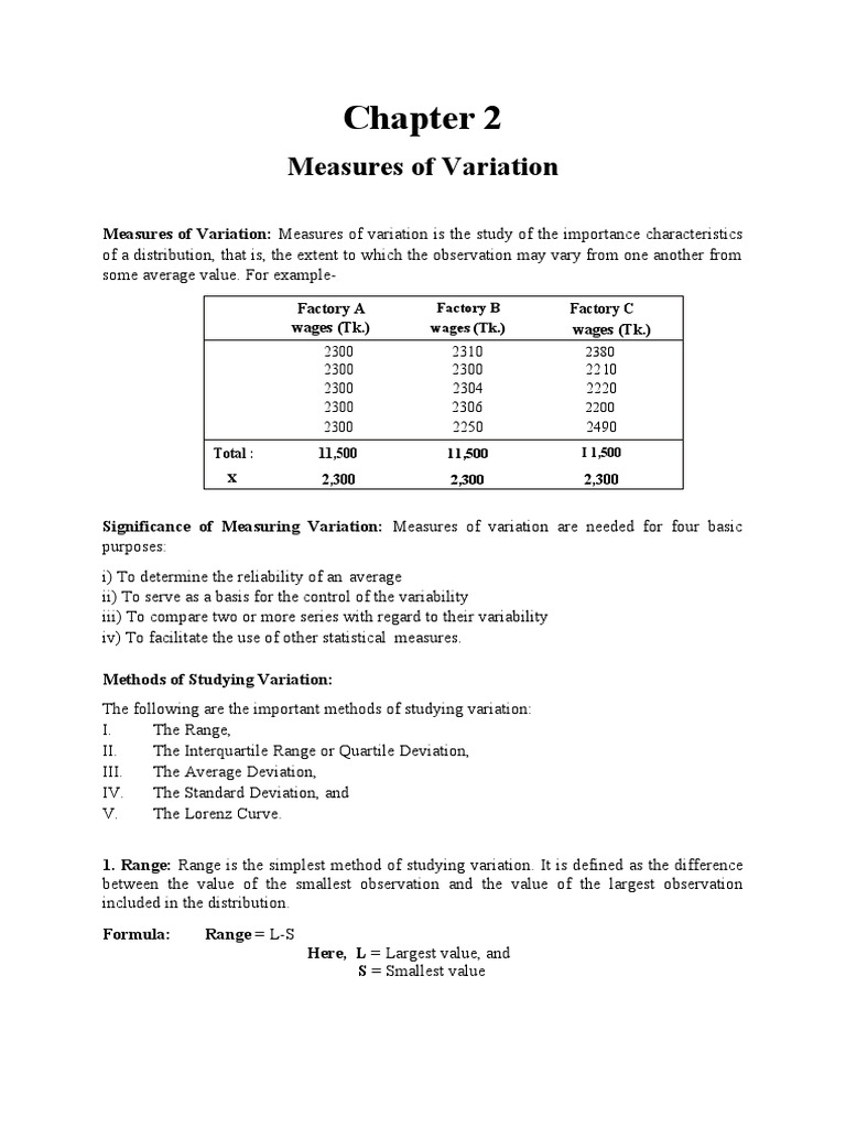 Measures of Variation: Factory A Wages (TK.) Factory C Wages (TK ...