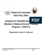 Passi City College Passi City, Iloilo School of Teacher Education Module in National Service Training Program I (CWTS I)