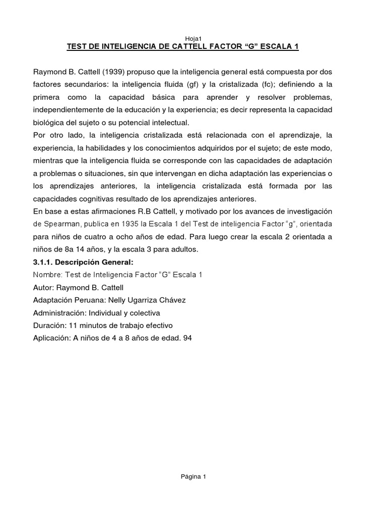Test de Cattell Escala 1 para Niños | PDF | Inteligencia | Cociente de ...