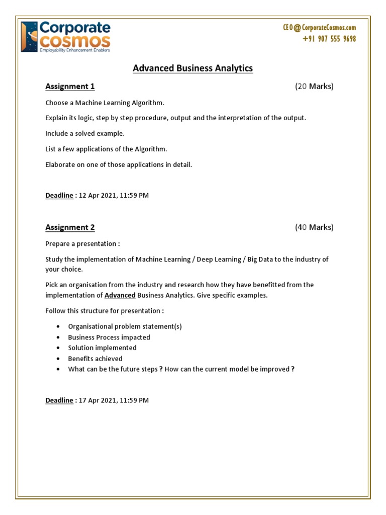 Advanced Business Analytics Assignments | PDF