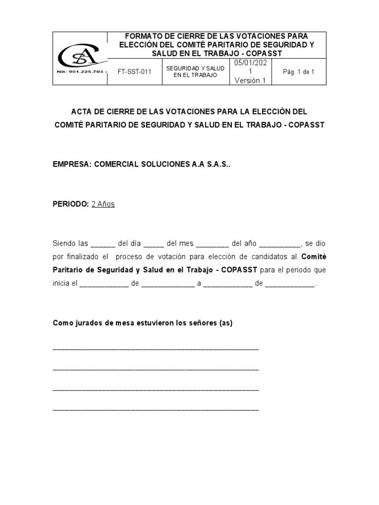 Acta de Cierre de Votaciones COPASST | PDF | Finanzas y dinero | Tecnología