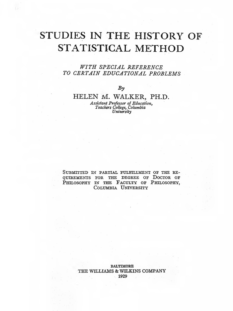 Walker - Studies in The History of Statistical Method | PDF