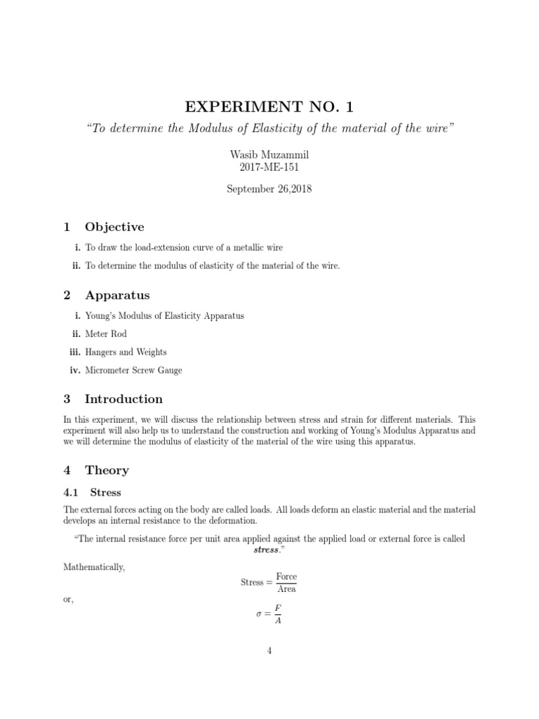 Experiment No. 1 "To Determine The Modulus of Elasticity of The