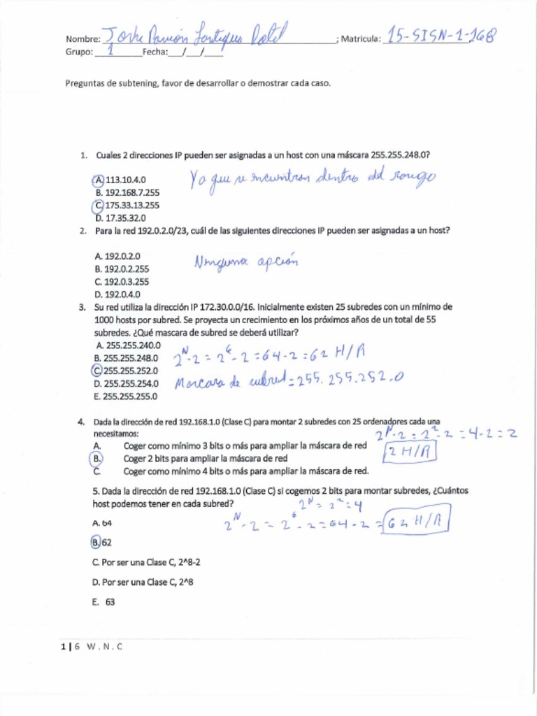 Preguntas y Ejercicios de Subneting Joshe Lantigua 15 SISN 1 168 | PDF