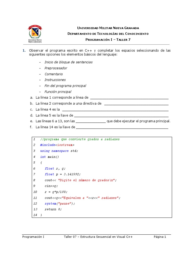 Taller C++: Estructura Secuencial | PDF | C ++ | Software