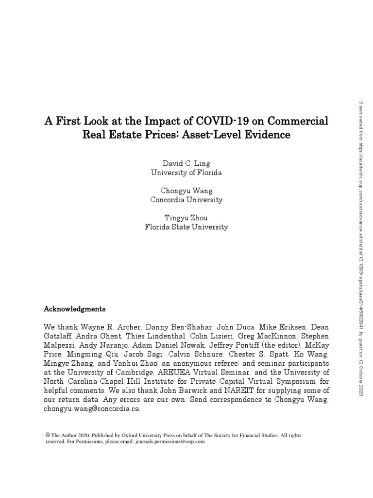 A First Look at The Impact of COVID-19 o | PDF | Real Estate Investment ...