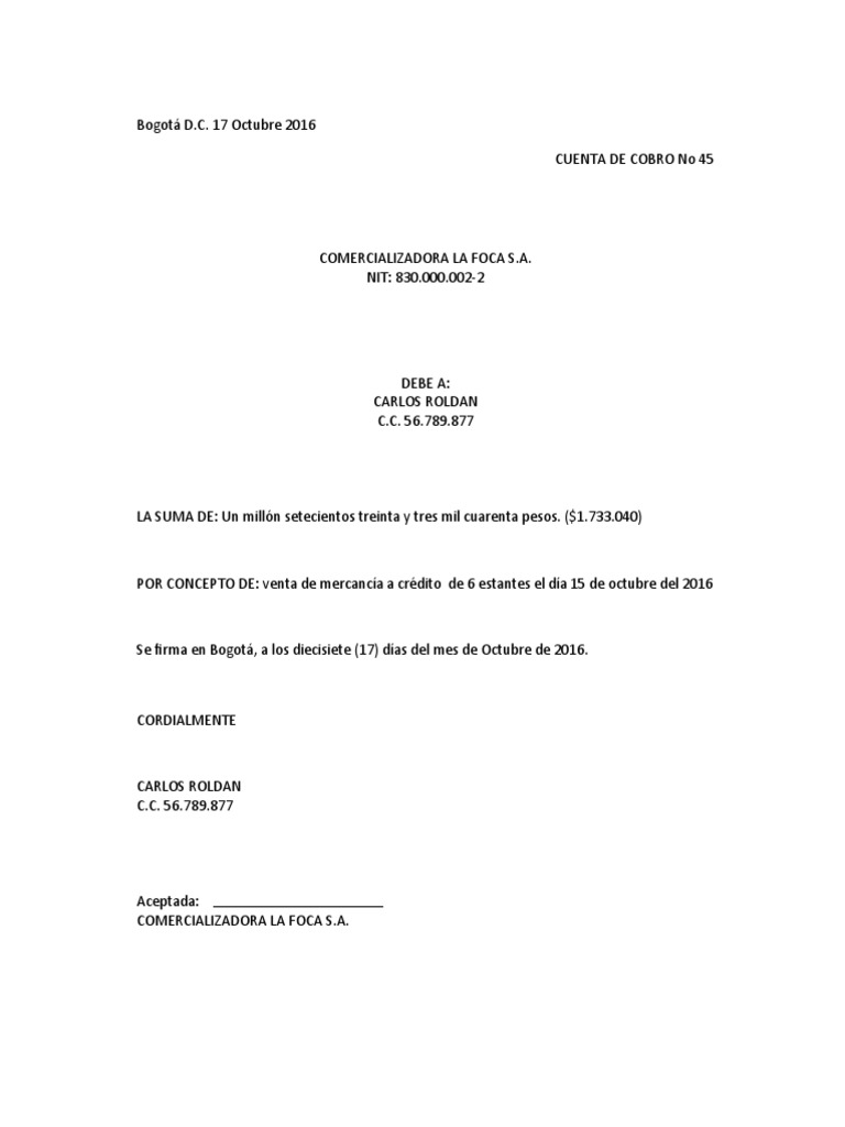 Formato Cuenta de Cobro | PDF