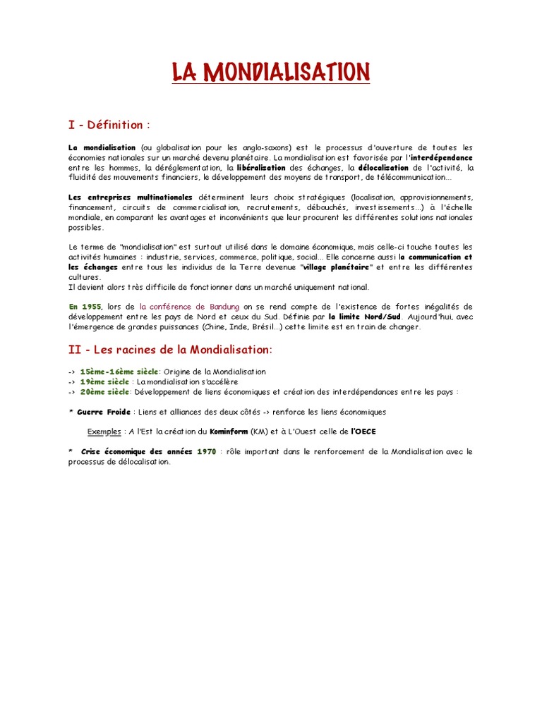 Fiche Mondialisation PDF | PDF | Politique