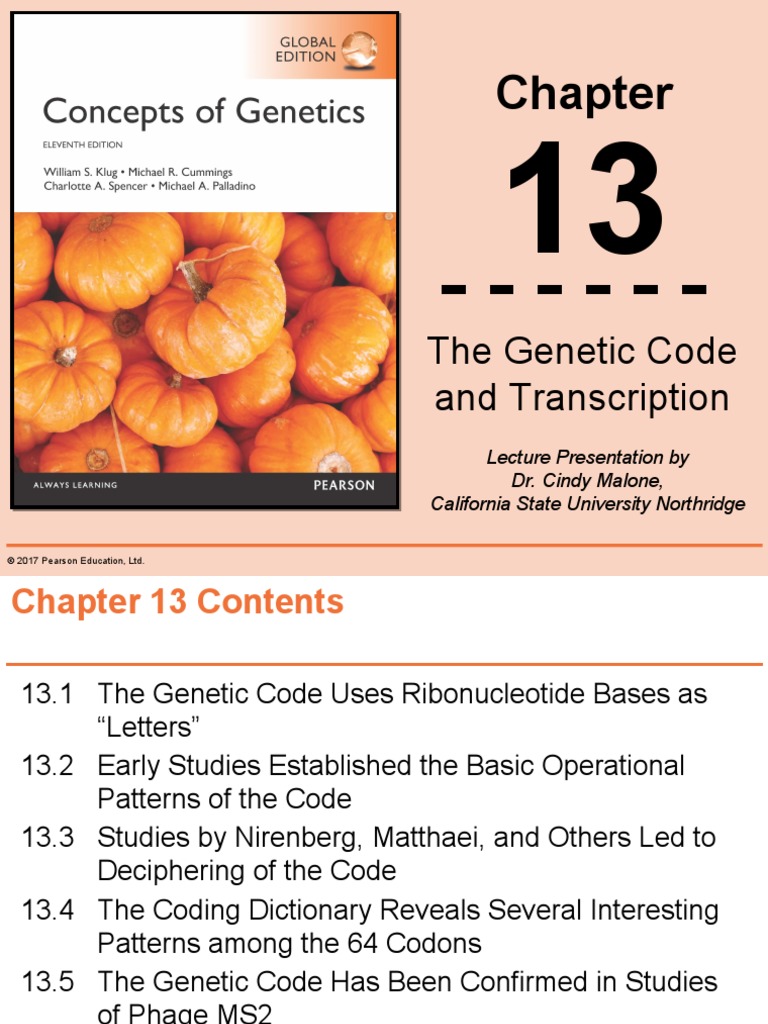 The Genetic Code and Transcription: Lecture Presentation by Dr. Cindy ...