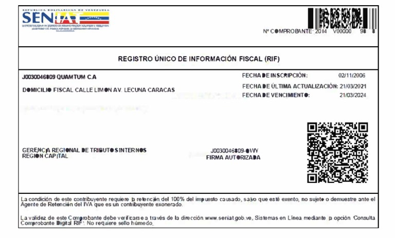 REG Stro DE N Ormac Ón Fiscal (Rif) : Único | PDF