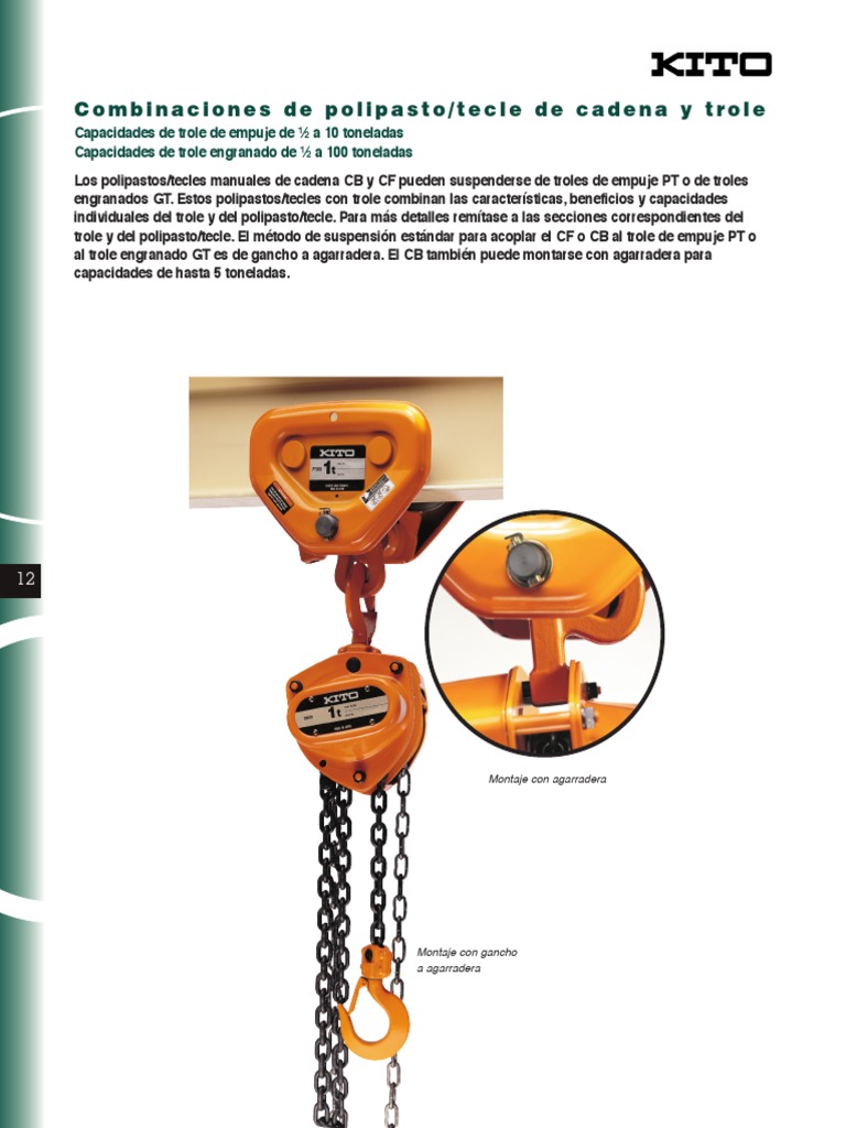 Hoist Trolley Combination Kito PDF Engranaje Máquinas