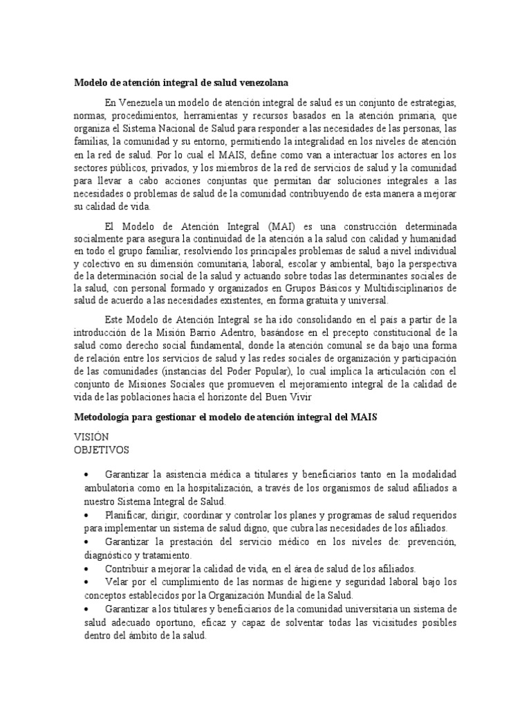 Modelo de Atención Integral de Salud Venezolana | PDF | Hospital | Calidad  (comercial)