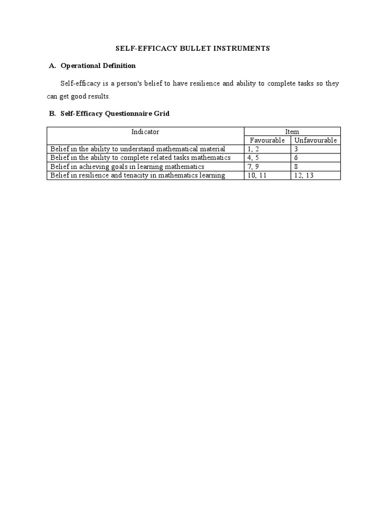 Self-Efficacy Assessment for Math Students | PDF | Self Efficacy | Goal
