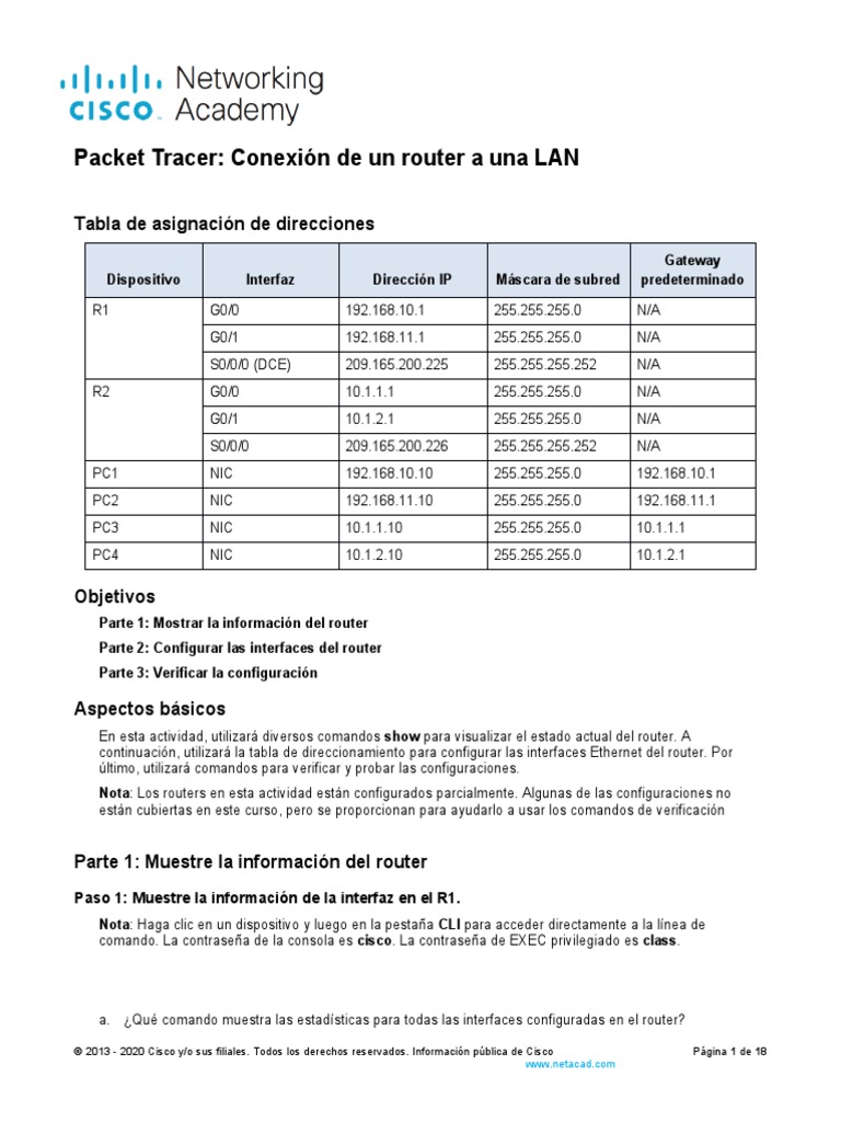Conexión de Router a LAN en Packet Tracer | PDF | Enrutador ...