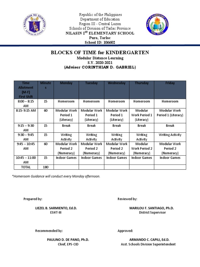 Blocks of Time Kindergarten Corinthian PDF Social Institutions