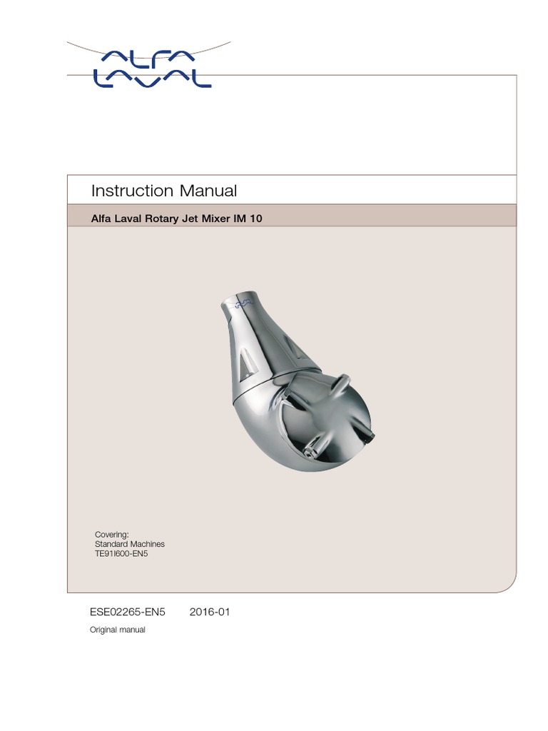 Instruction Manual Alfa Laval Rotary Jet Mixer Im 10 Ese02265en Pipe
