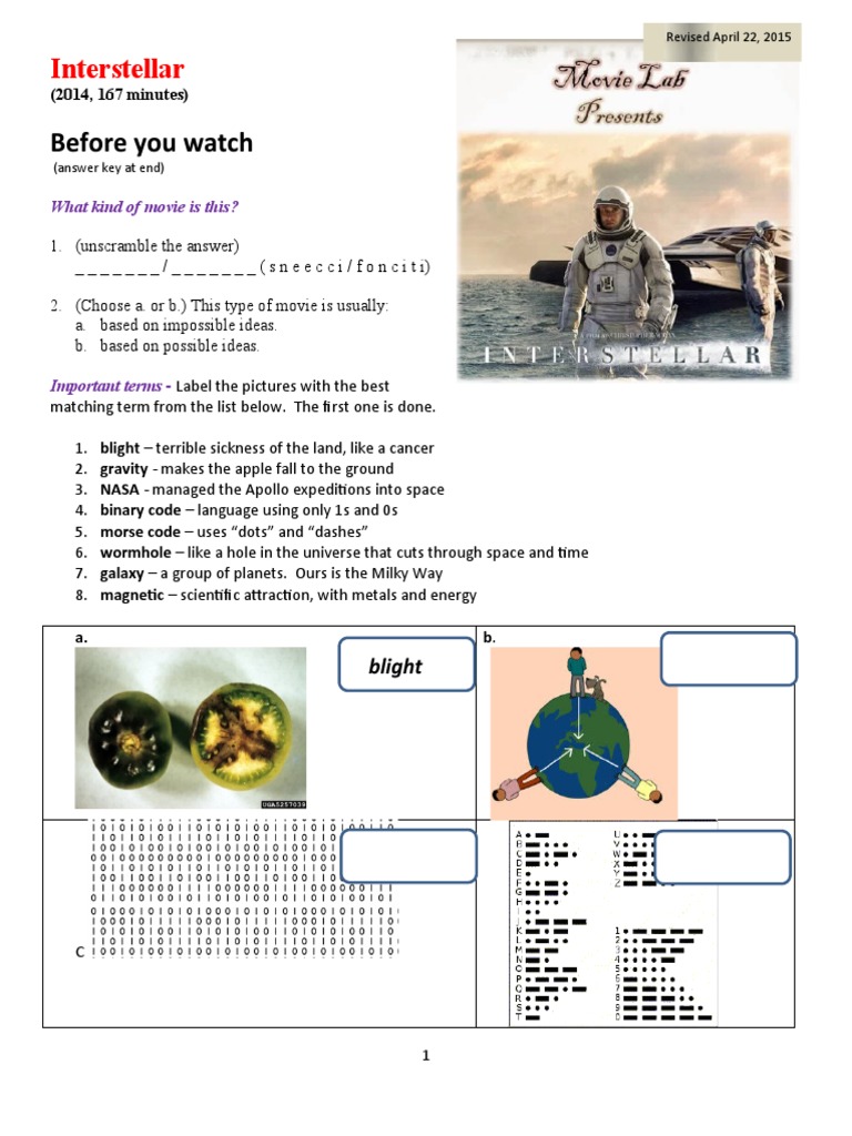 Interstellar Movie Worksheet Answers | PDF | Nasa | Outer Space