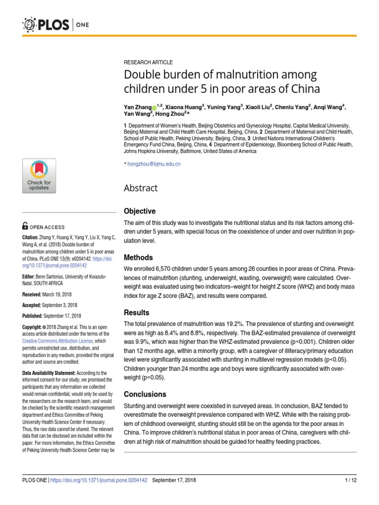 Double Burden of Malnutrition Among Children Under | PDF | Malnutrition ...