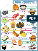Food and Drinks Vocabulary Esl Missing Letters in Words Worksheets For Kids