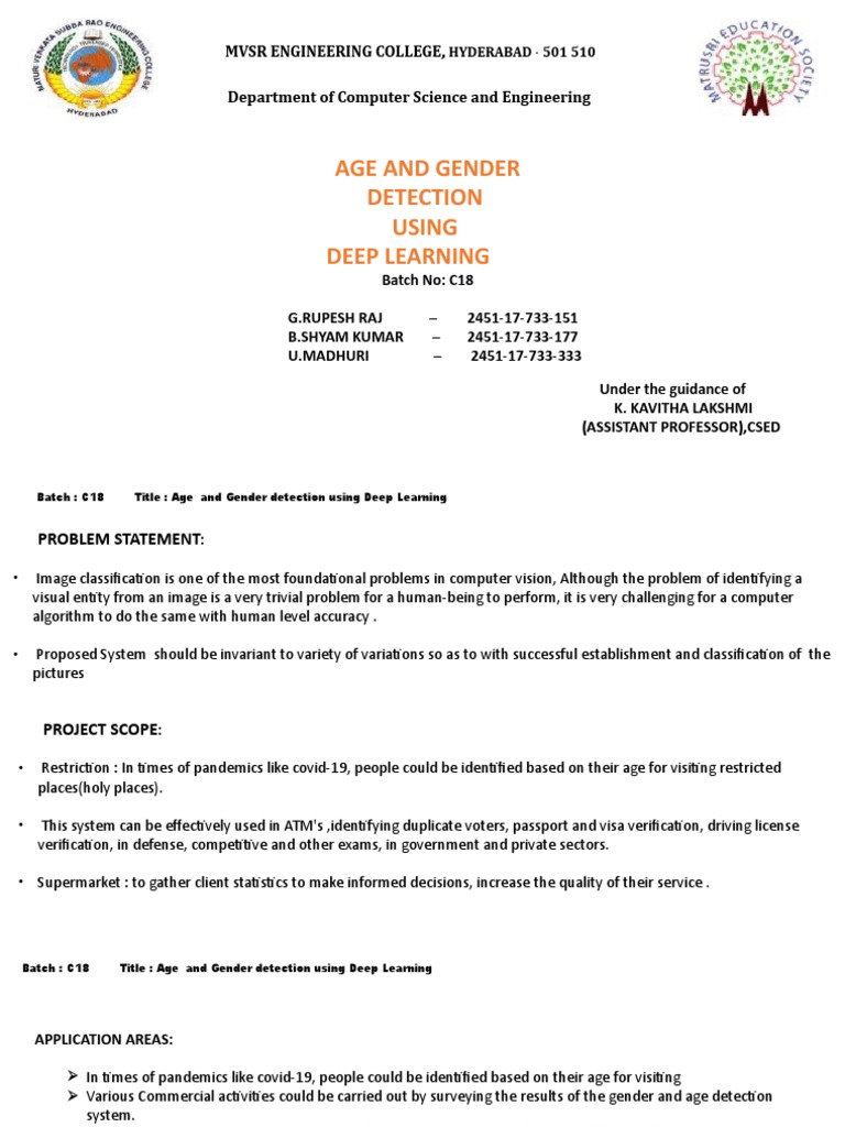 Age and Gender Detection Using Deep Learning: HYDERABAD - 501 510 | PDF ...